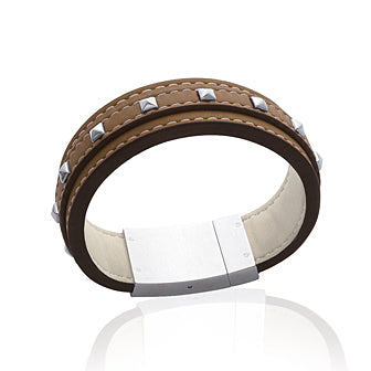 Bracelet "studs" cuir & acier - Brun