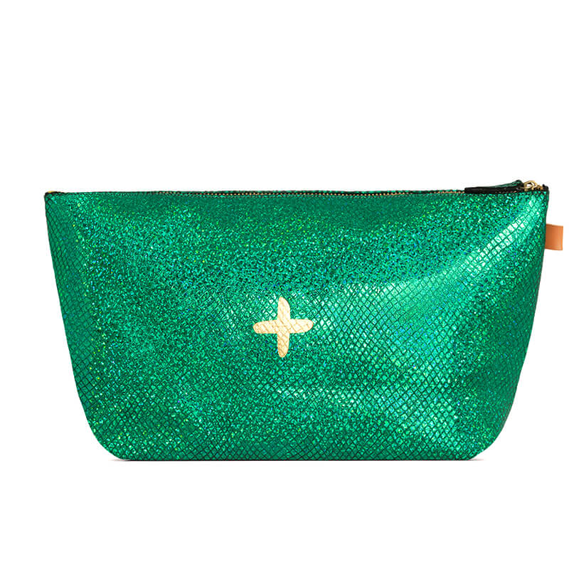 Trousse XL "Pilow" cuir Facette Vert