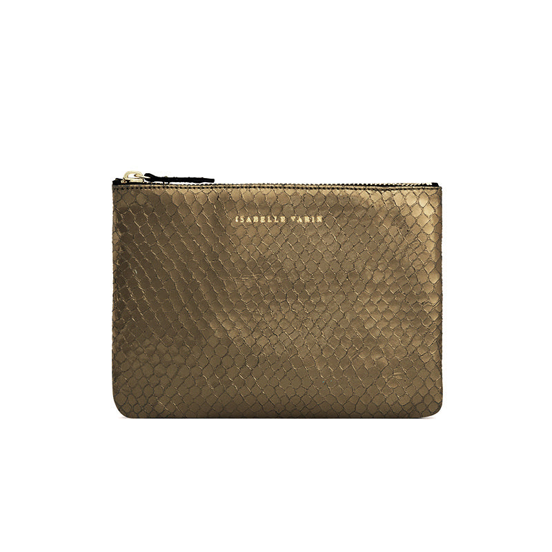 Petite pochette "Monoï" cuir Bubble Kaki