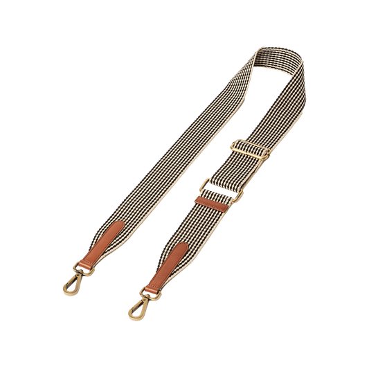 Bandoulière noir/écru & cuir - Cognac