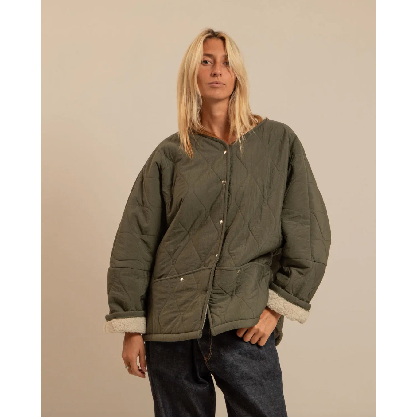 Veste "Indianapolis" nylon/sherpa - Kaki