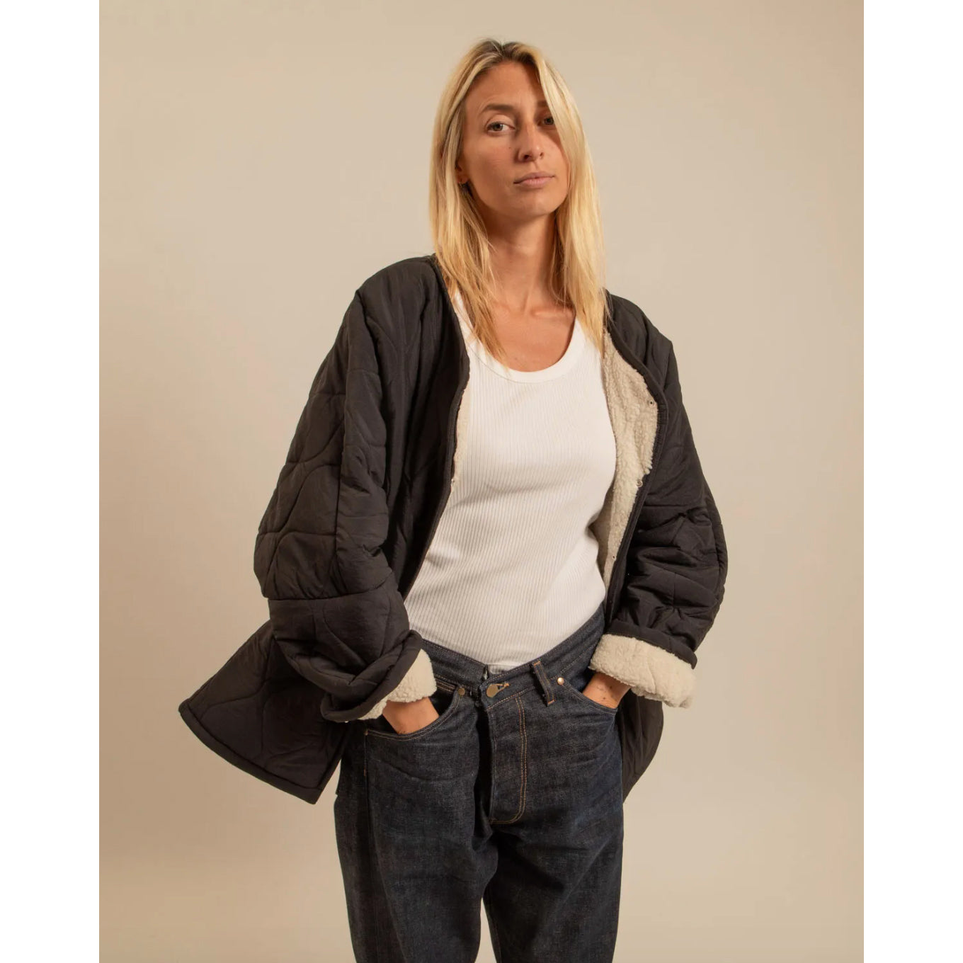 Veste "Indianapolis" nylon/sherpa - Noir