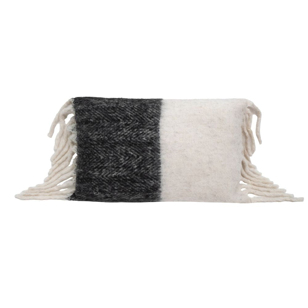 Coussin laine bicolore "Van Snow" - Noir