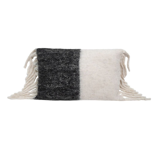 Coussin laine bicolore "Van Snow" - Noir