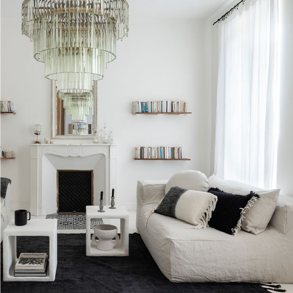 Coussin laine bicolore "Van Snow" - Noir