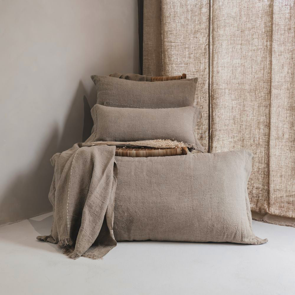 Plaid brodé "Come Back" lin - Sable