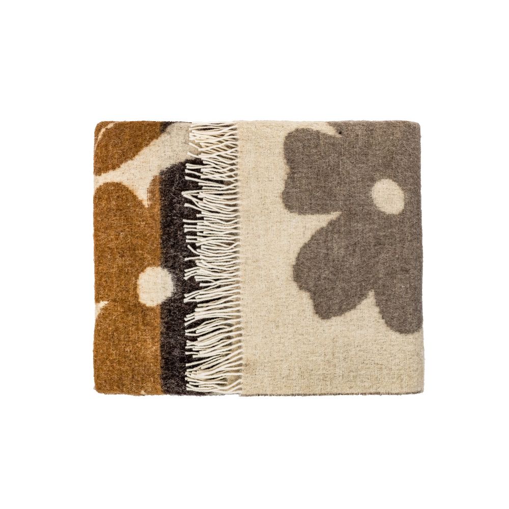 Plaid en laine à motifs fleuris "Madonne" - Cacao