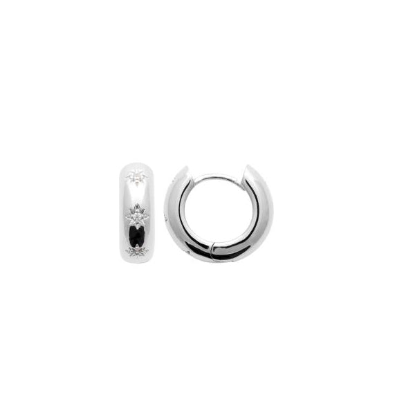 Mini-créoles "tube" Argent & Zircons 15mm