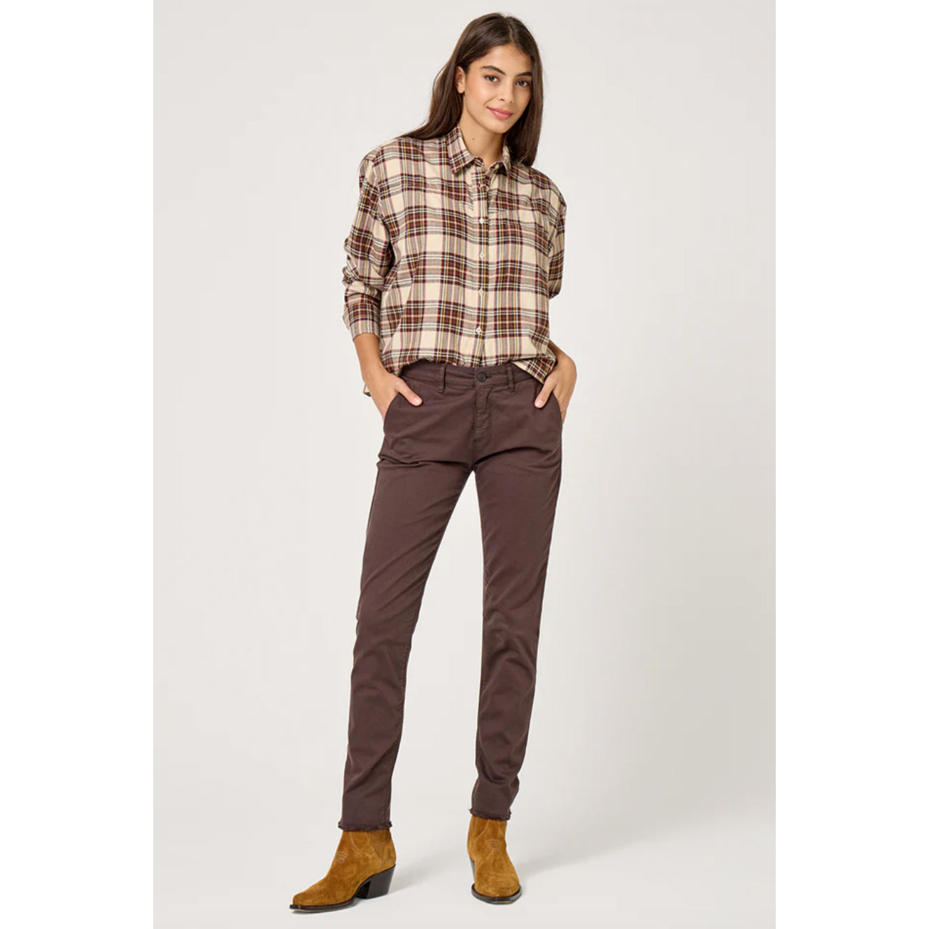 Chemise "Clarence" carreaux - Greige