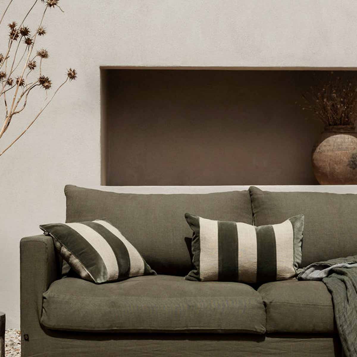 Housse de coussin lin & velours "Brisbane" - Kaki