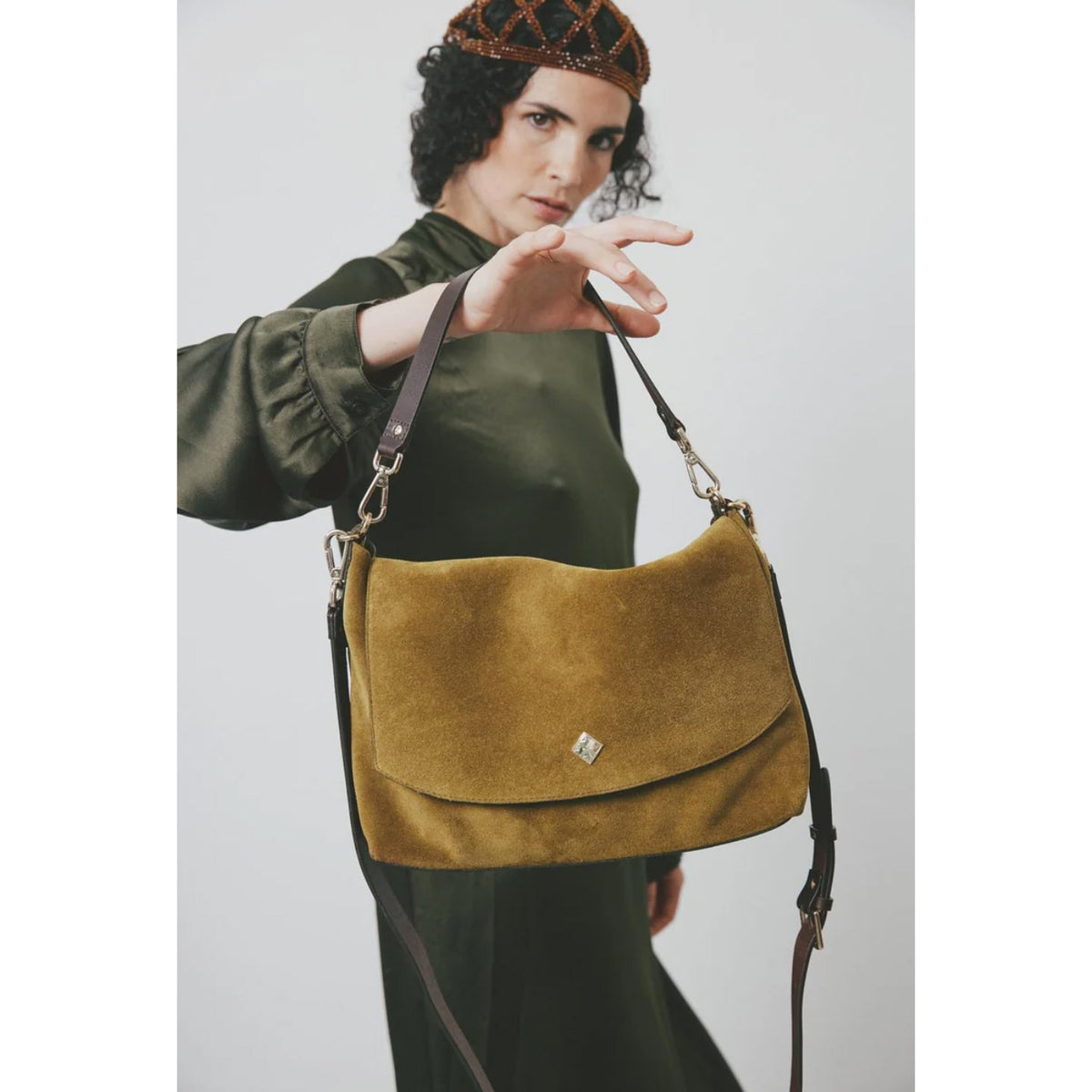 Sac "Le Benson" cuir velours Clown - Bronze