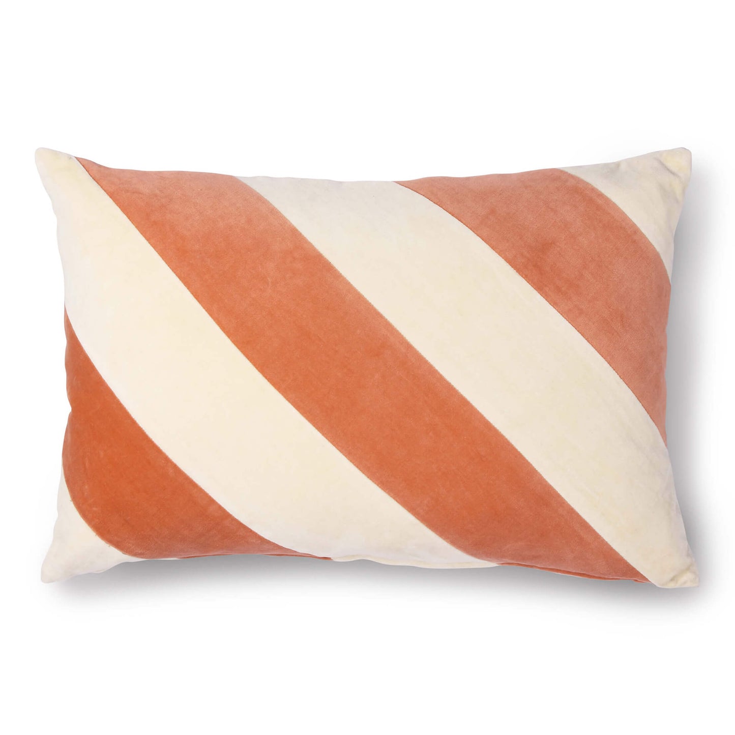 Coussin rayé velours - Pêche/crème