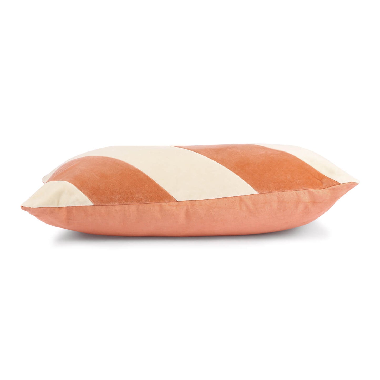 Coussin rayé velours - Pêche/crème