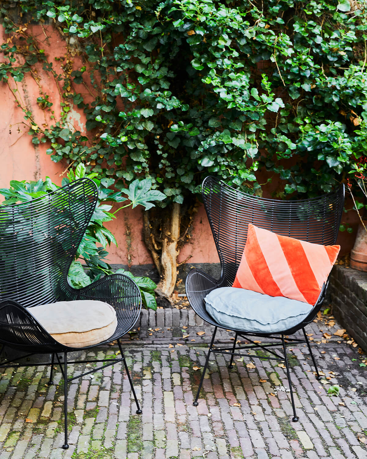 Coussin rayé velours - Rouge/rose