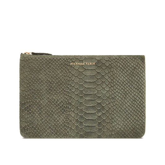 Pochette "Love" cuir Snake kaki