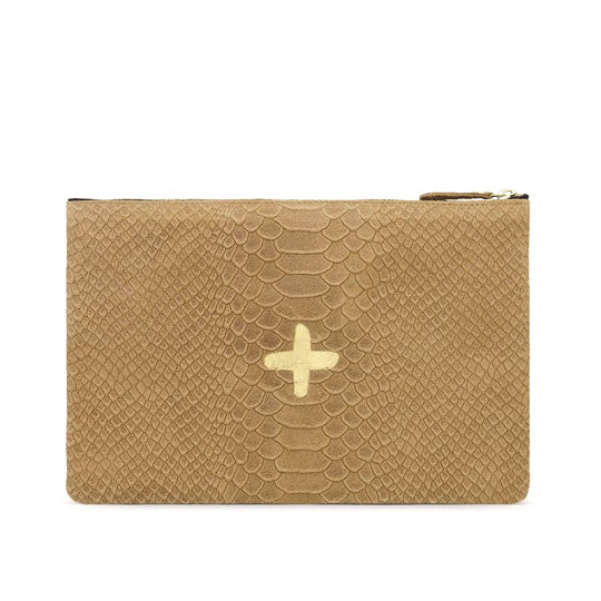 Pochette "Love" cuir Snake beige