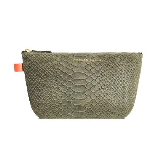 Trousse "Lencil" cuir Snake kaki