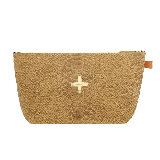 Trousse "Lencil" cuir Snake beige