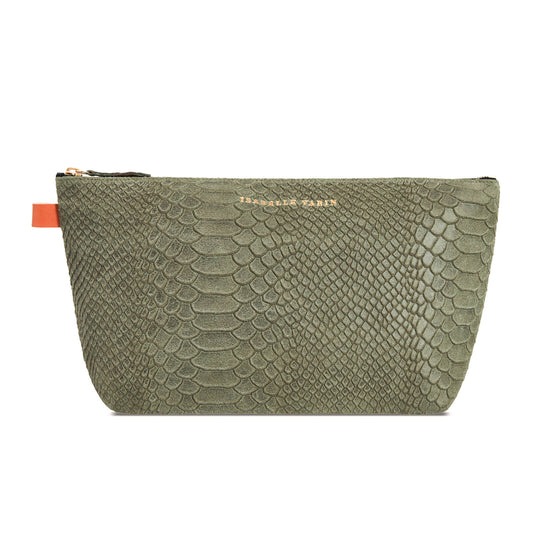 Grande trousse "Mild" cuir Snake kaki