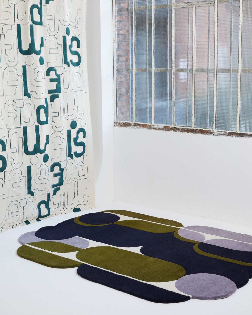 Grand tapis "Nymphe" laine 150x200 - Marine/olive