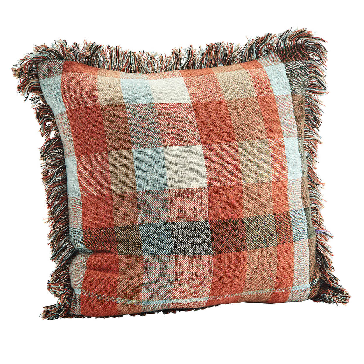 Grande housse de coussin tartan - Brique & ciel