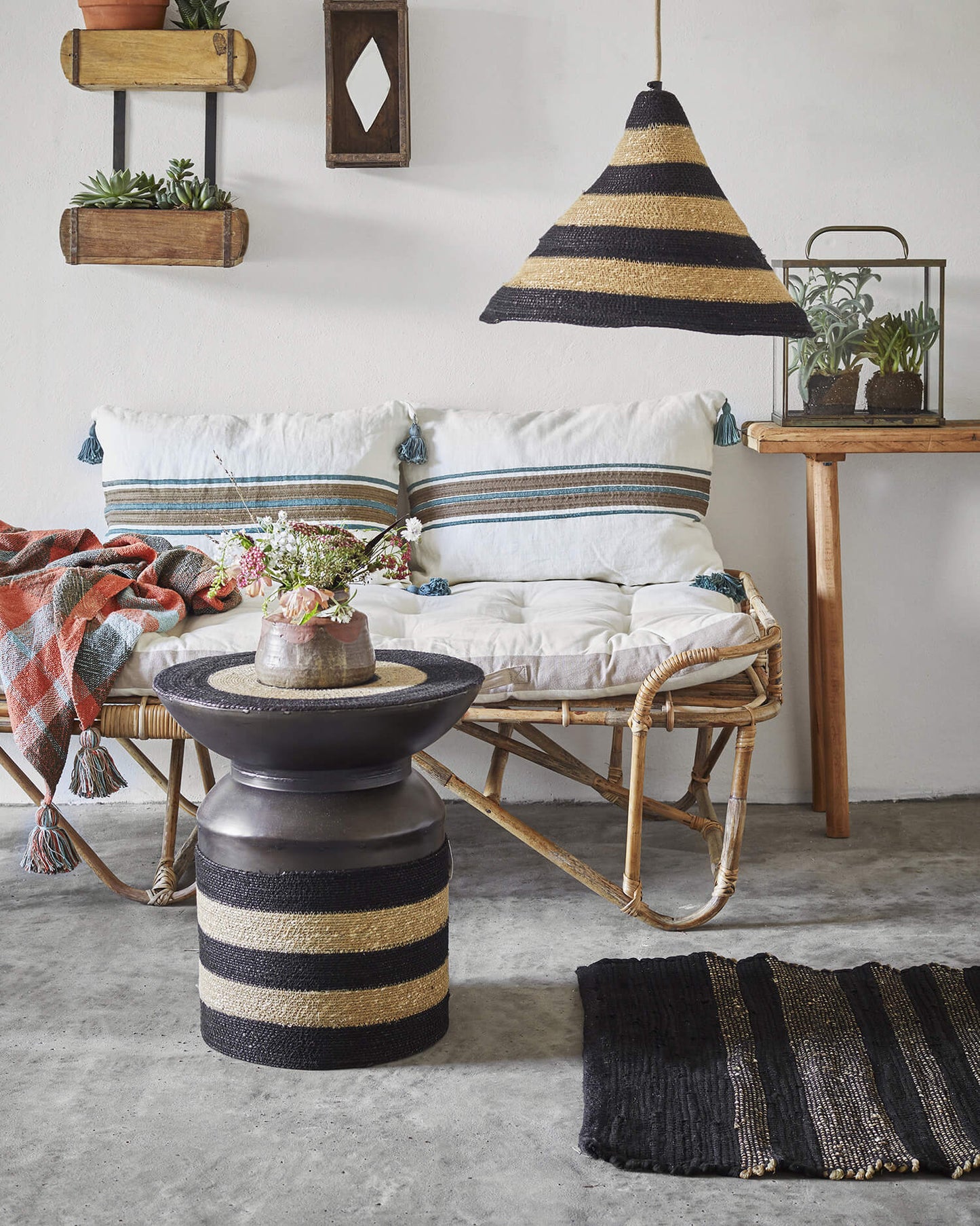 Tapis long sisal & coton 70x200 - Noir/naturel