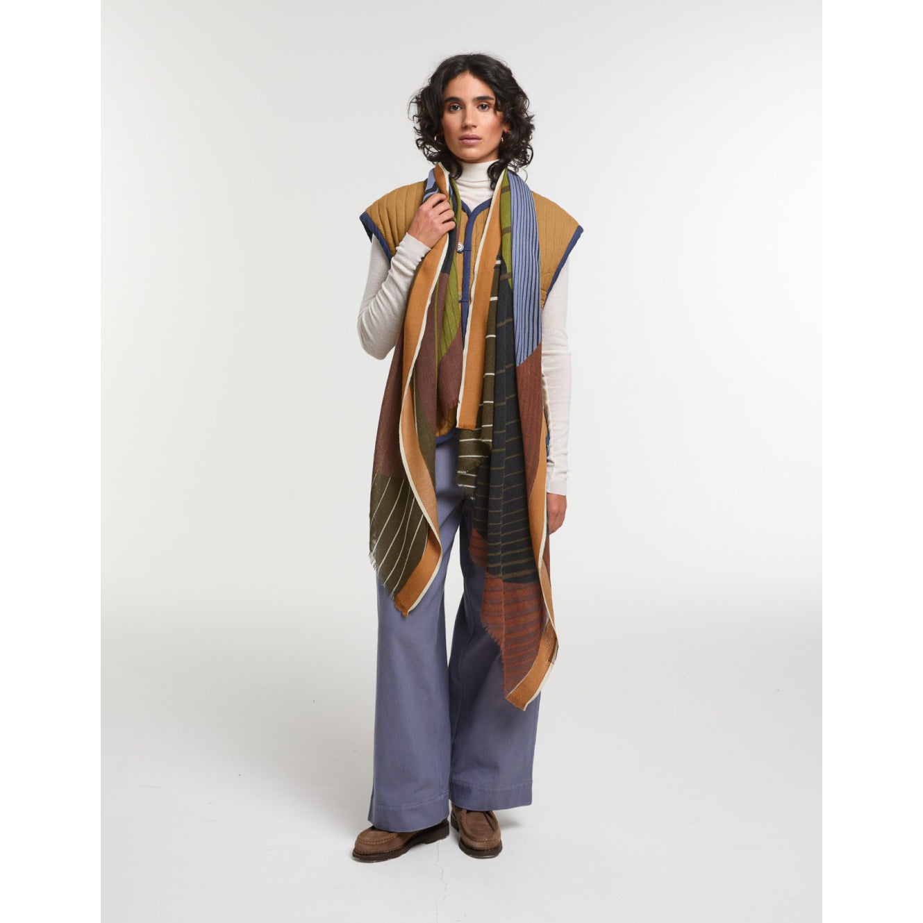 Étole en laine & soie "Astre" - Kaki-brun