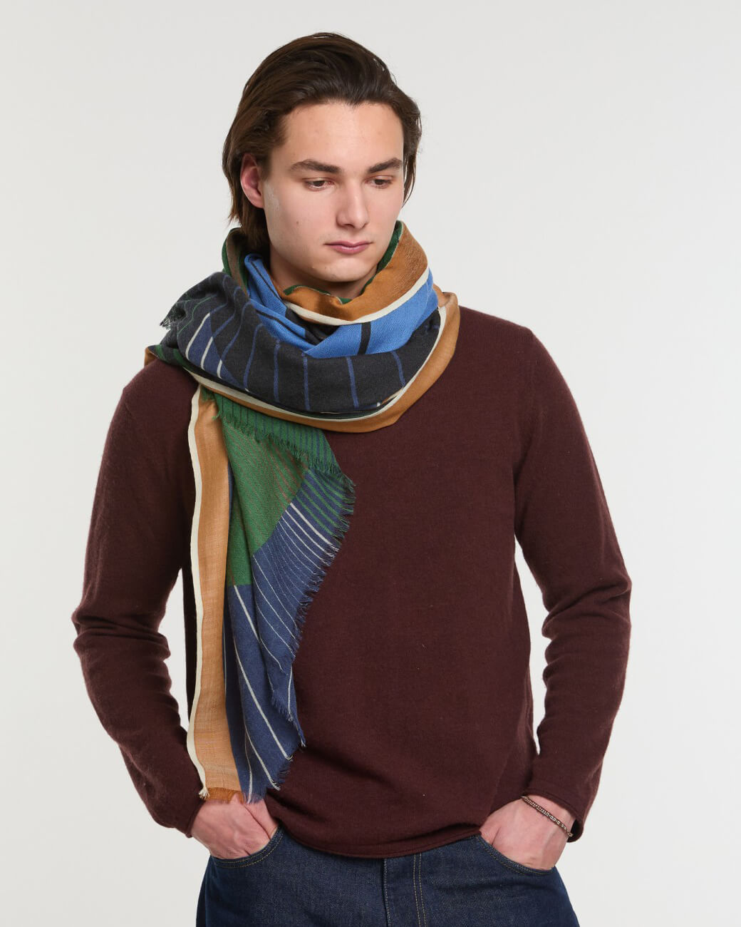 Étole en laine & soie "Astre" - Kaki-brun