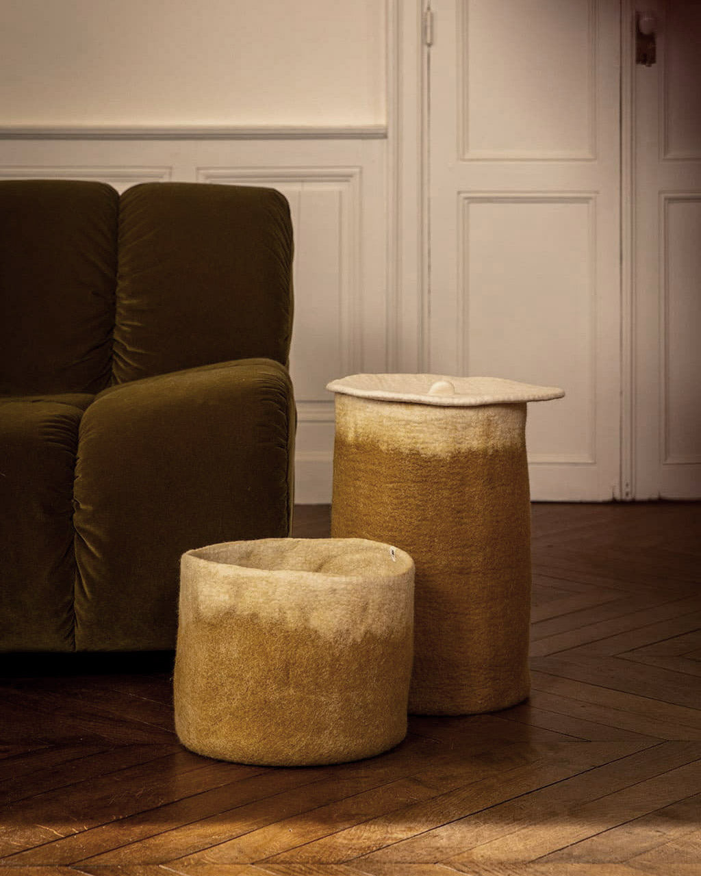 Rangement calebasse en feutre M - Bronze/naturel