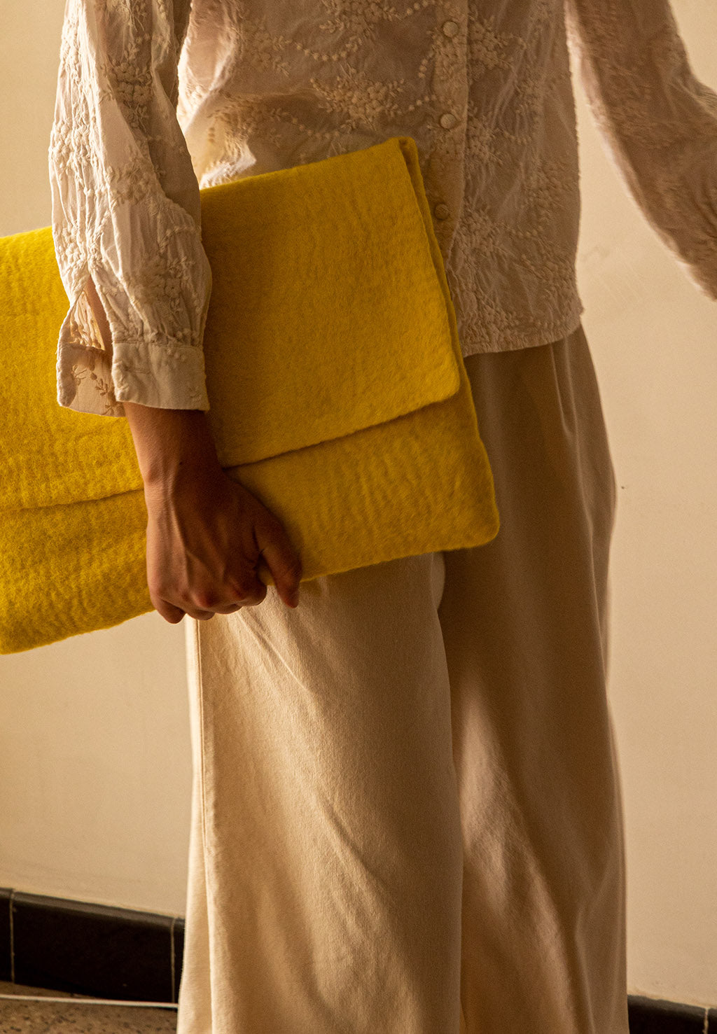 Pochette ordinateur feutre - Citron