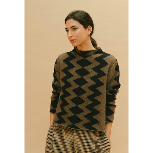 Pull Intarsia laine  - Vison/navy