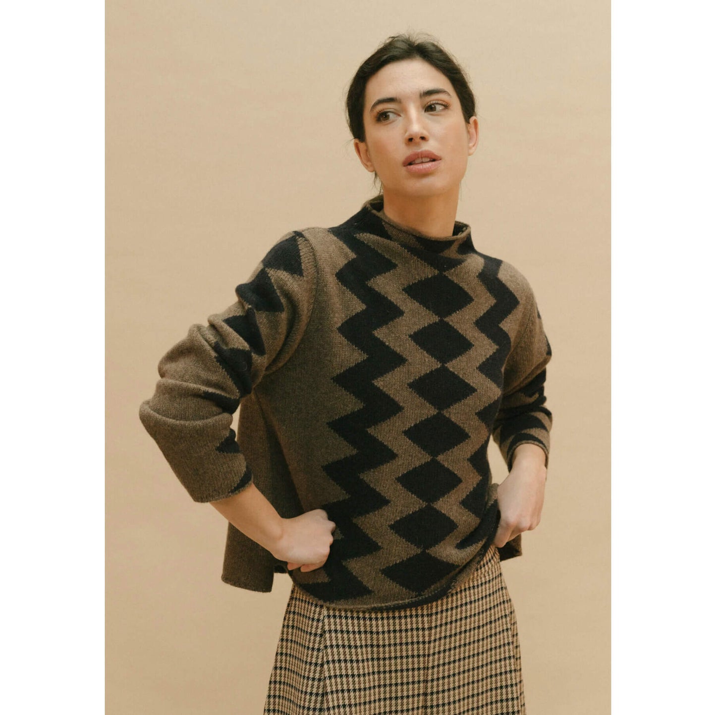 Pull Intarsia laine - Vison/navy