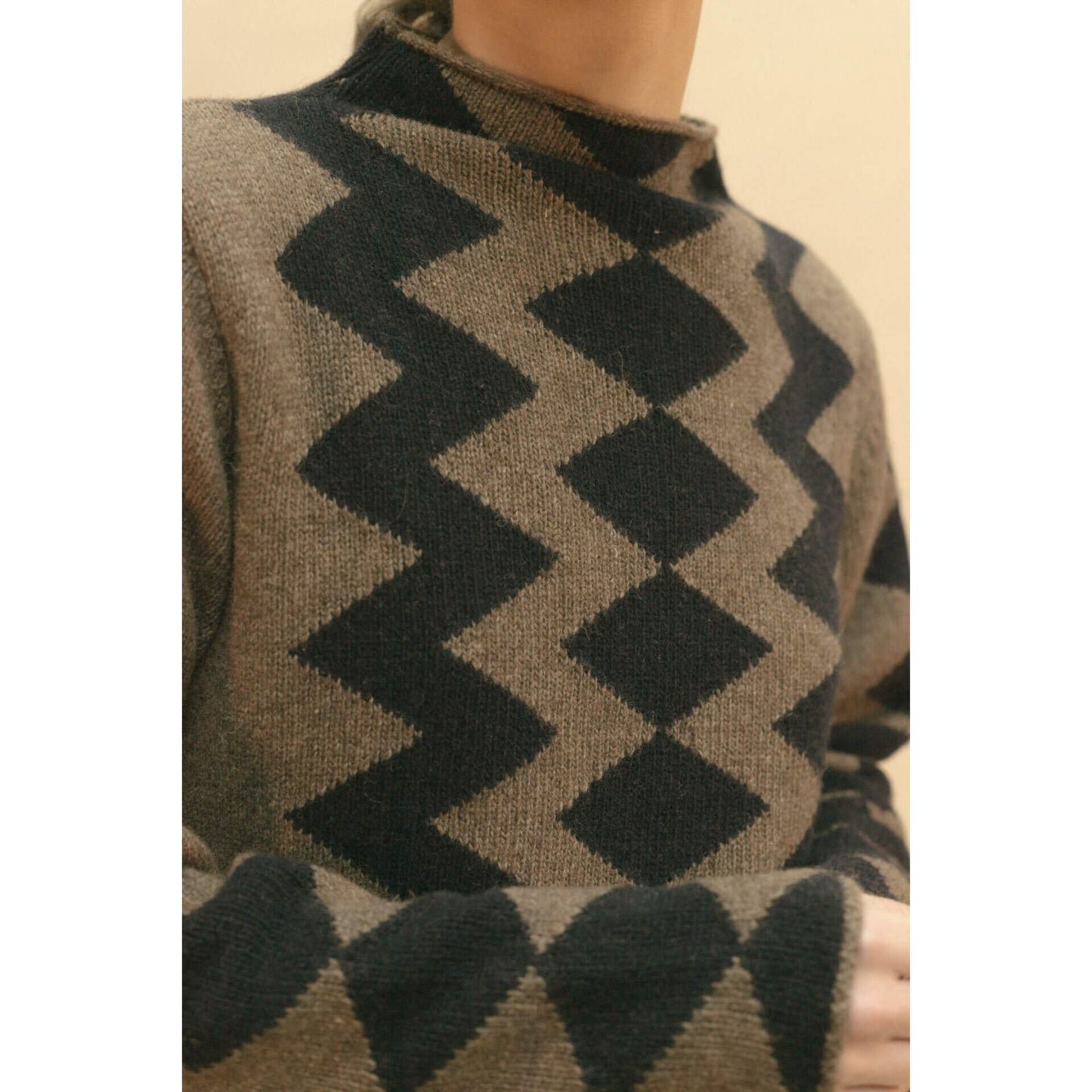 Pull Intarsia laine - Vison/navy