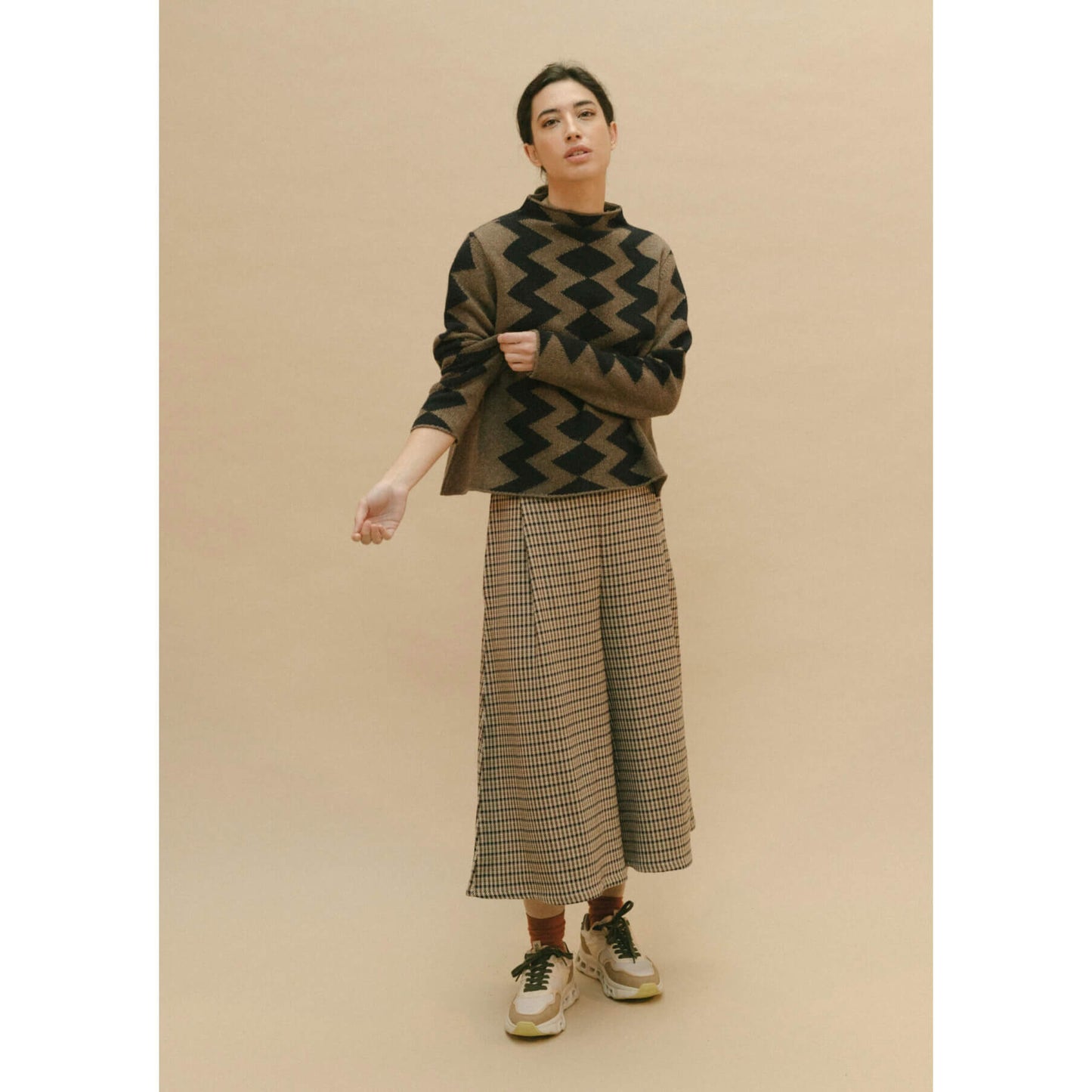 Pull Intarsia laine - Vison/navy