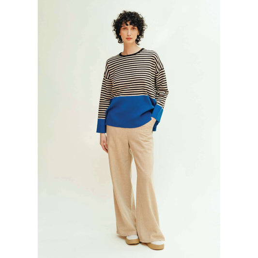 Pull rayé colorblock - Noir/écru & bleu