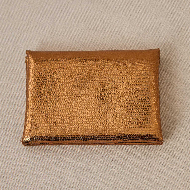 Portefeuille "Emile Double" cuir - Lézard doré