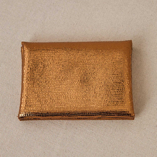 Portefeuille "Emile Double" cuir - Lézard doré