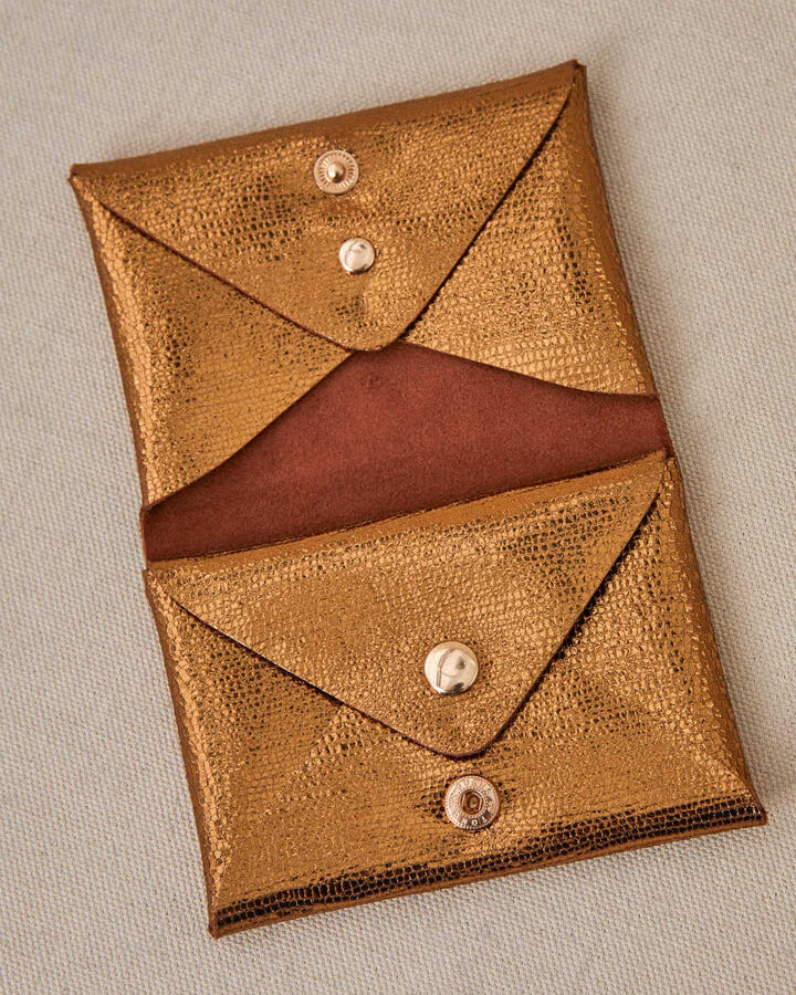 Portefeuille "Emile Double" cuir - Lézard doré