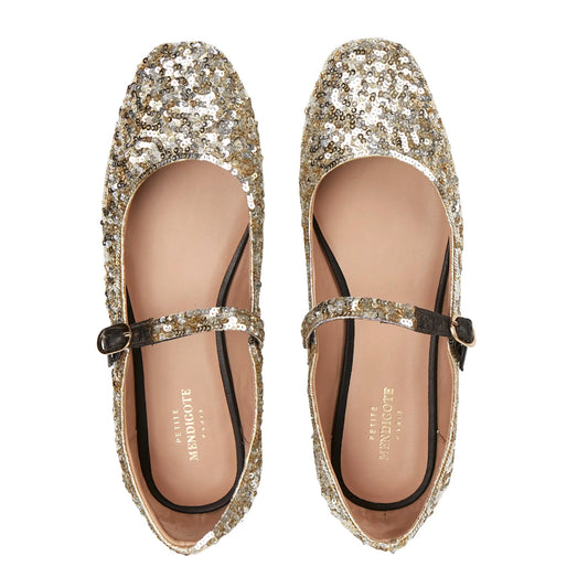 Ballerines cuir "Claudia Sequins" - Or & argent