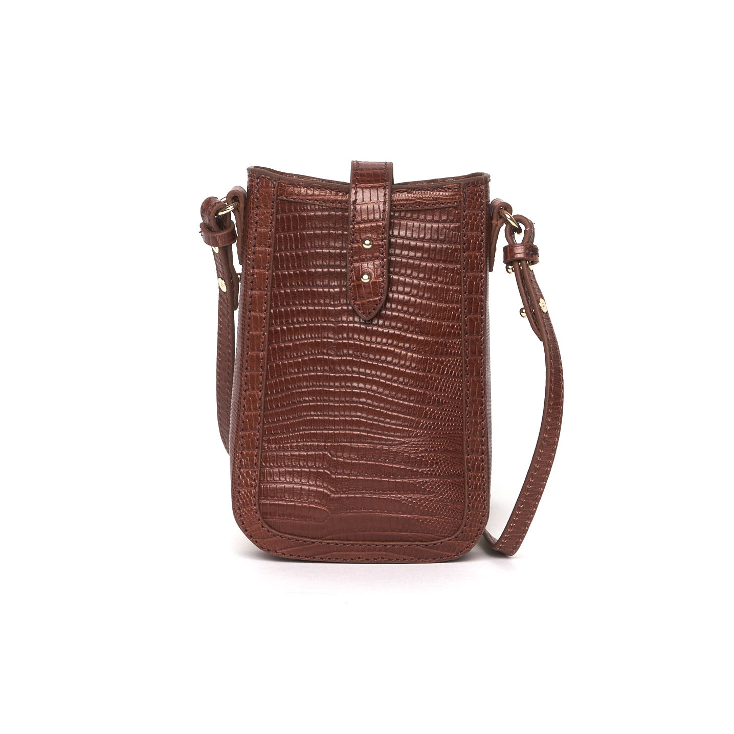 Porte-smartphone "Erica" cuir Lézard Cognac