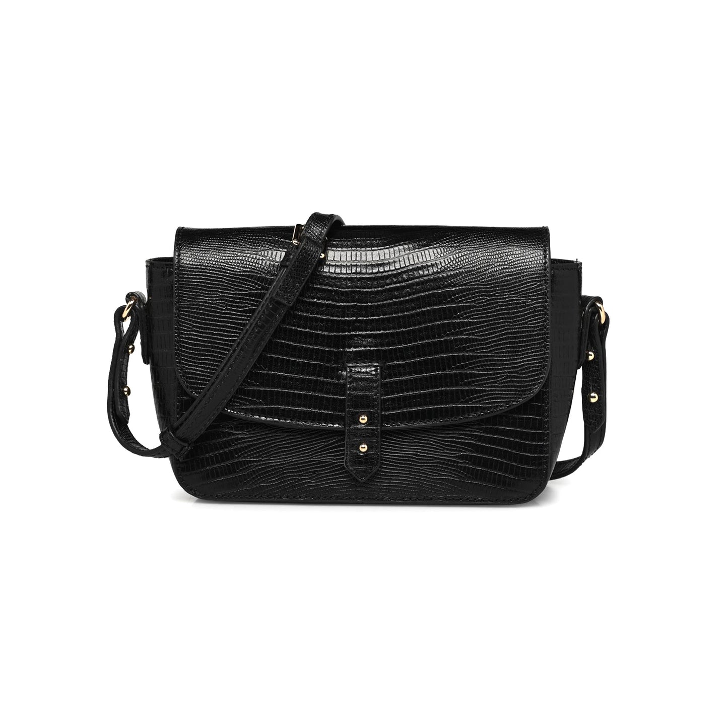 Sac bandoulière "Servan" cuir Lézard - Noir