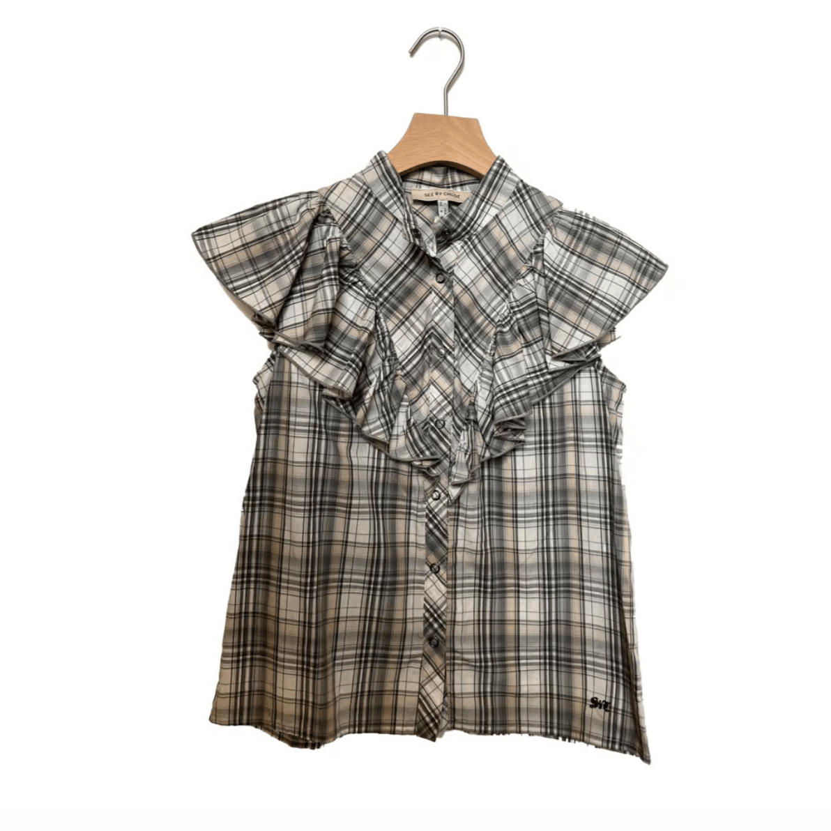 Blouse tartan à volants (38)
