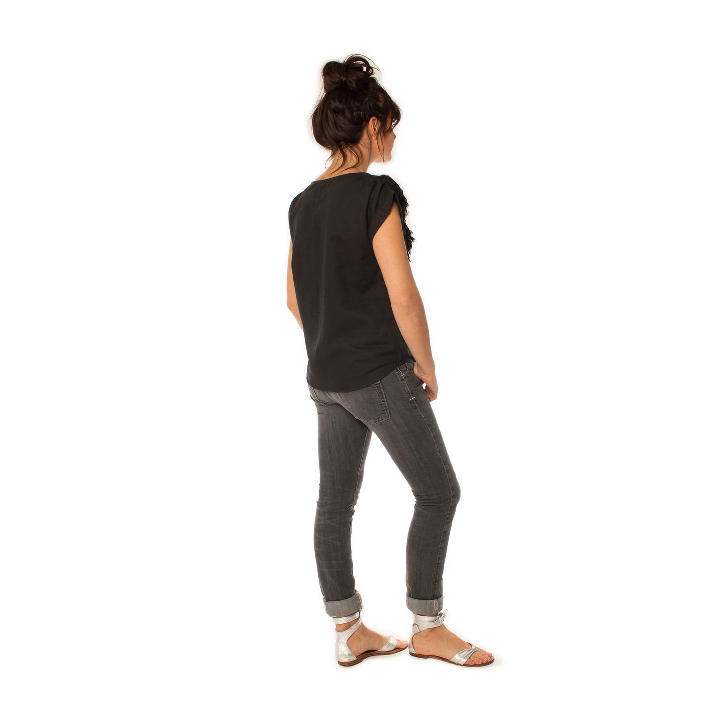 Top brodé "Shivani" lin - Noir