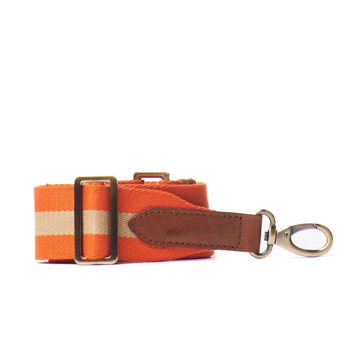 Anse sangle rayée orange & cuir