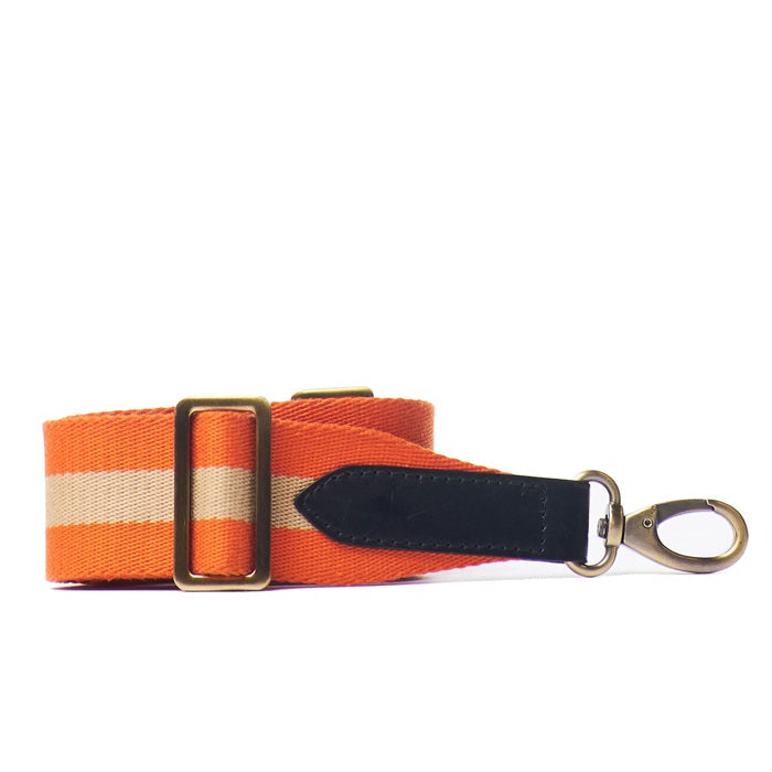 Anse sangle rayée orange & cuir