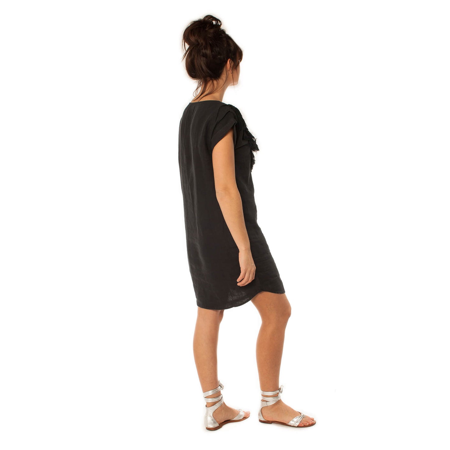 Robe brodée "Shanti" lin - Noir