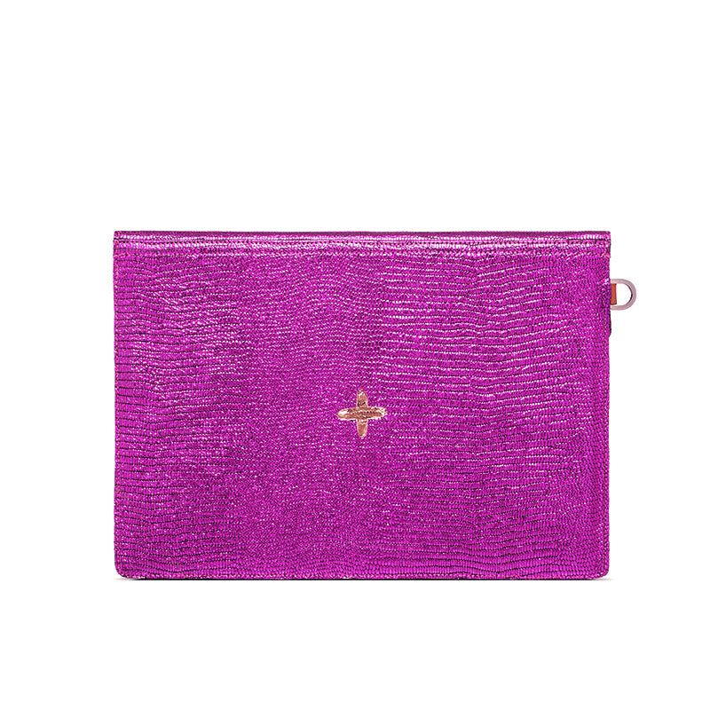 Pochette "Class" cuir Turtle Fuschia