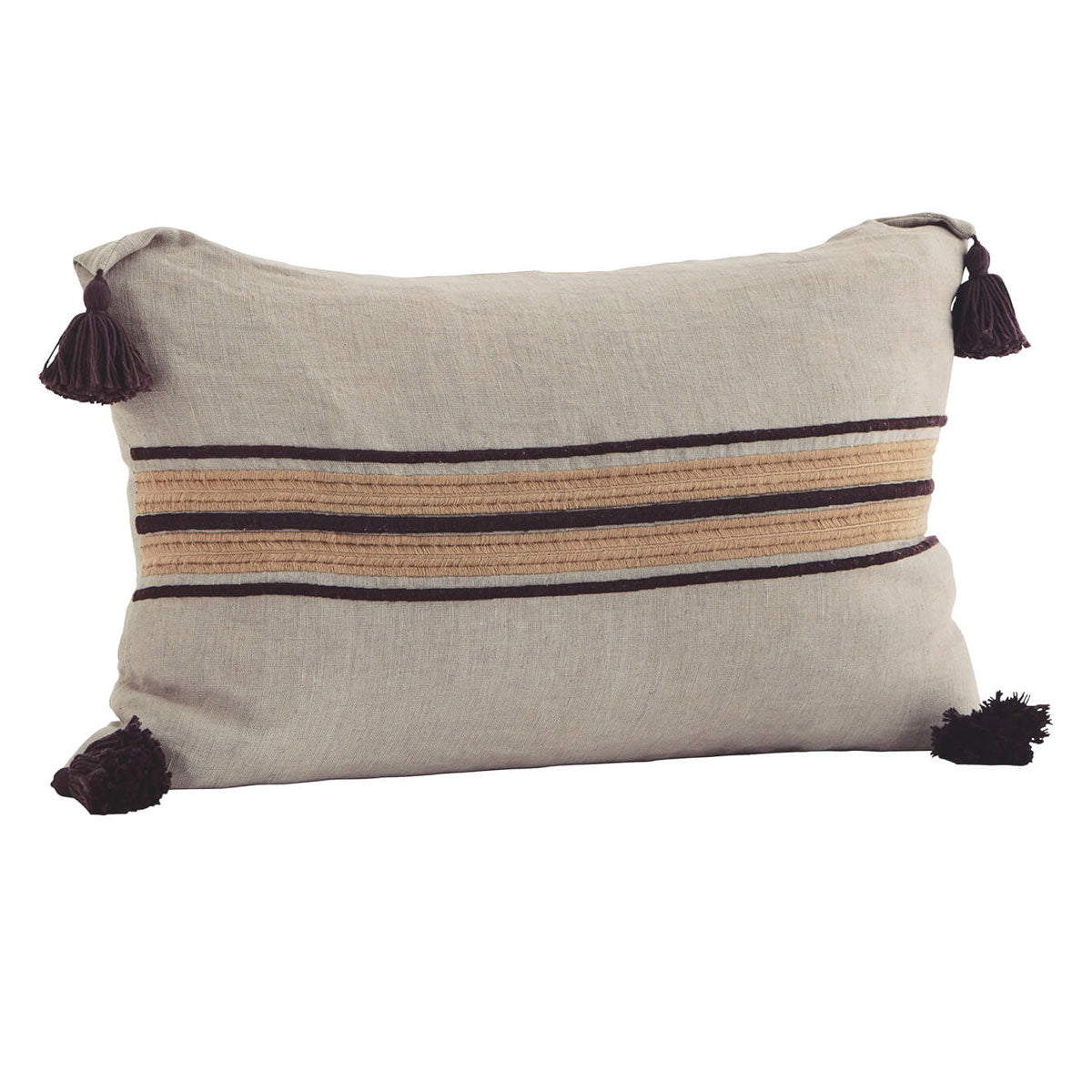 Housse de coussin lin brodée - Greige