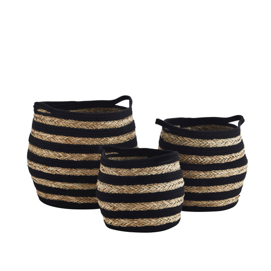 Panier rayé sisal & coton - Noir