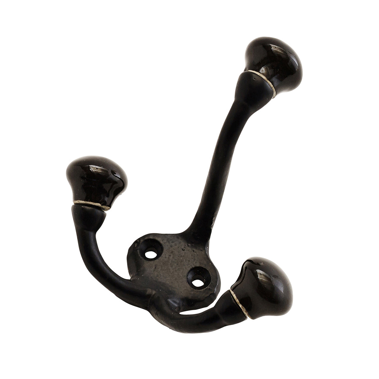 Patère triple métal & porcelaine - noir